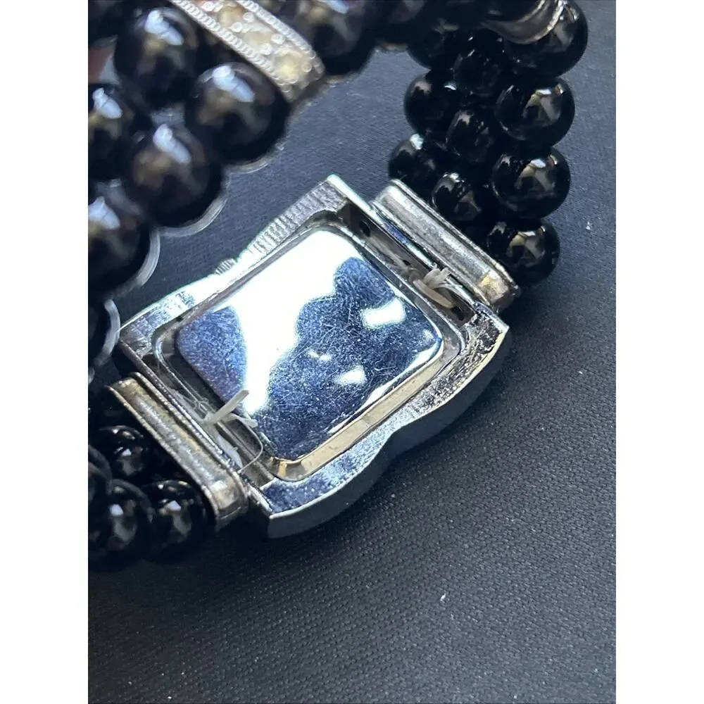Fent Silver Tone Black Bead Band Women’s Quartz Watch